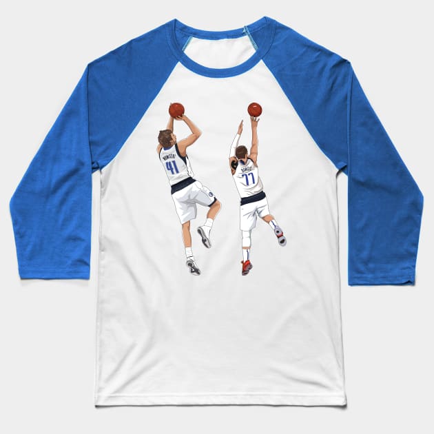 Luka Doncic x Dirk Nowitzki Baseball T-Shirt by xavierjfong